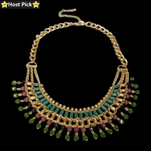 Vintage Jewelry - Vintage Egyptian Revival Cleopatra Style Goddess Necklace w/ Semi Precious Beads